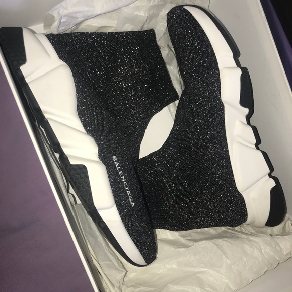 black glitter balenciaga socks